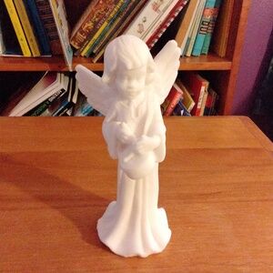 Vtg. Rare Alabaster Angel holding a Drum Italy